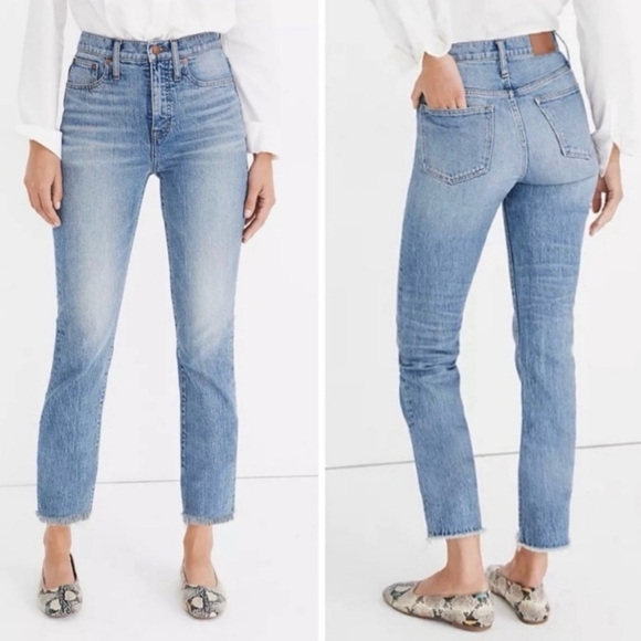Madewell SZ 25 Textured Light Wash Raw Hem High Rise Perfect Vintage Jean - Picture 1 of 13